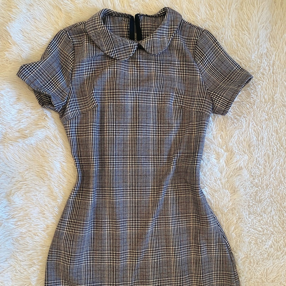 Collar short sleeve plaid dress